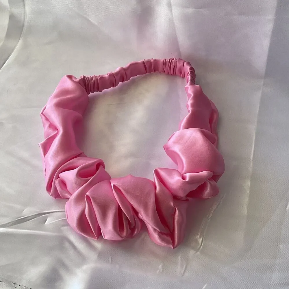 Pink Satin Headband wrap scrunched For Women Pleated design